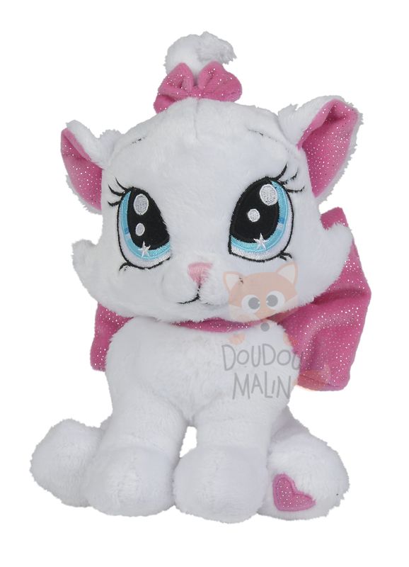 Glamour peluche marie aristochat blanc noeud rose 25 cm 